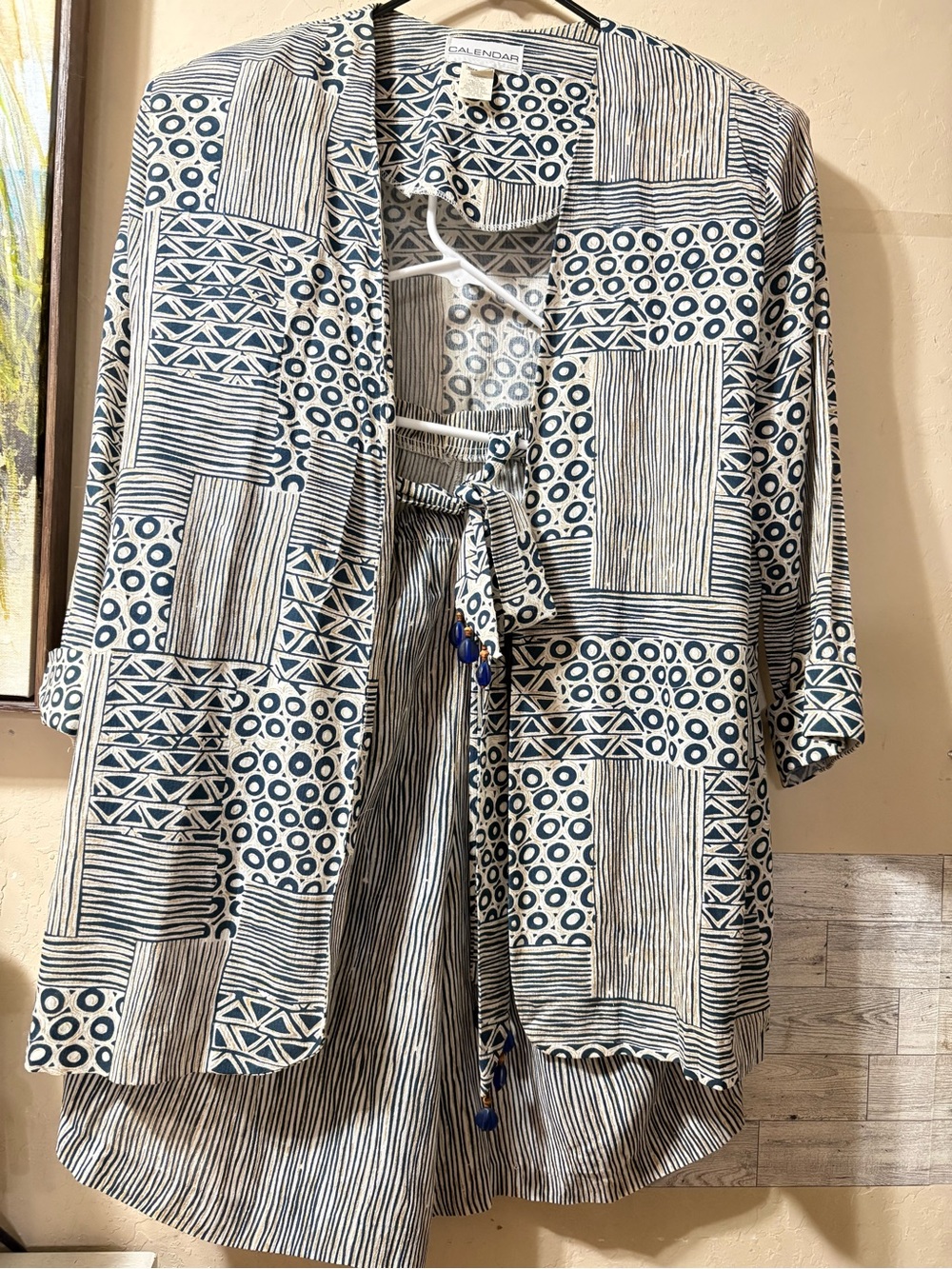 Vintage 80s 90s Calendar 2 Piece Short set. Rayon Tribal Geometric Jacket/short